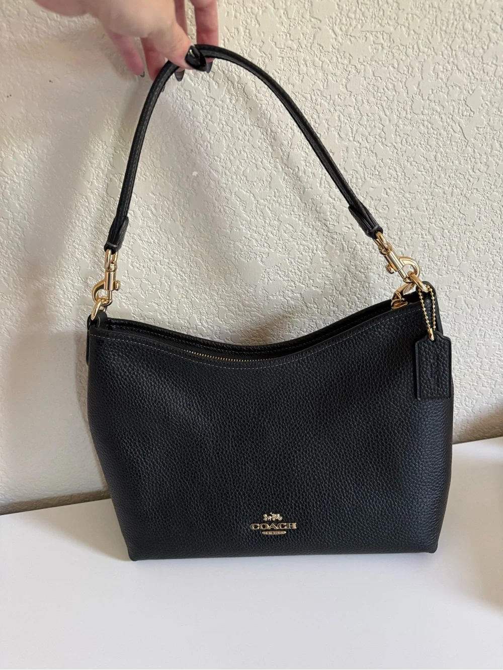 Coach Black Pebbled Leather Hobo Shoulder Bag with Gold Hardware